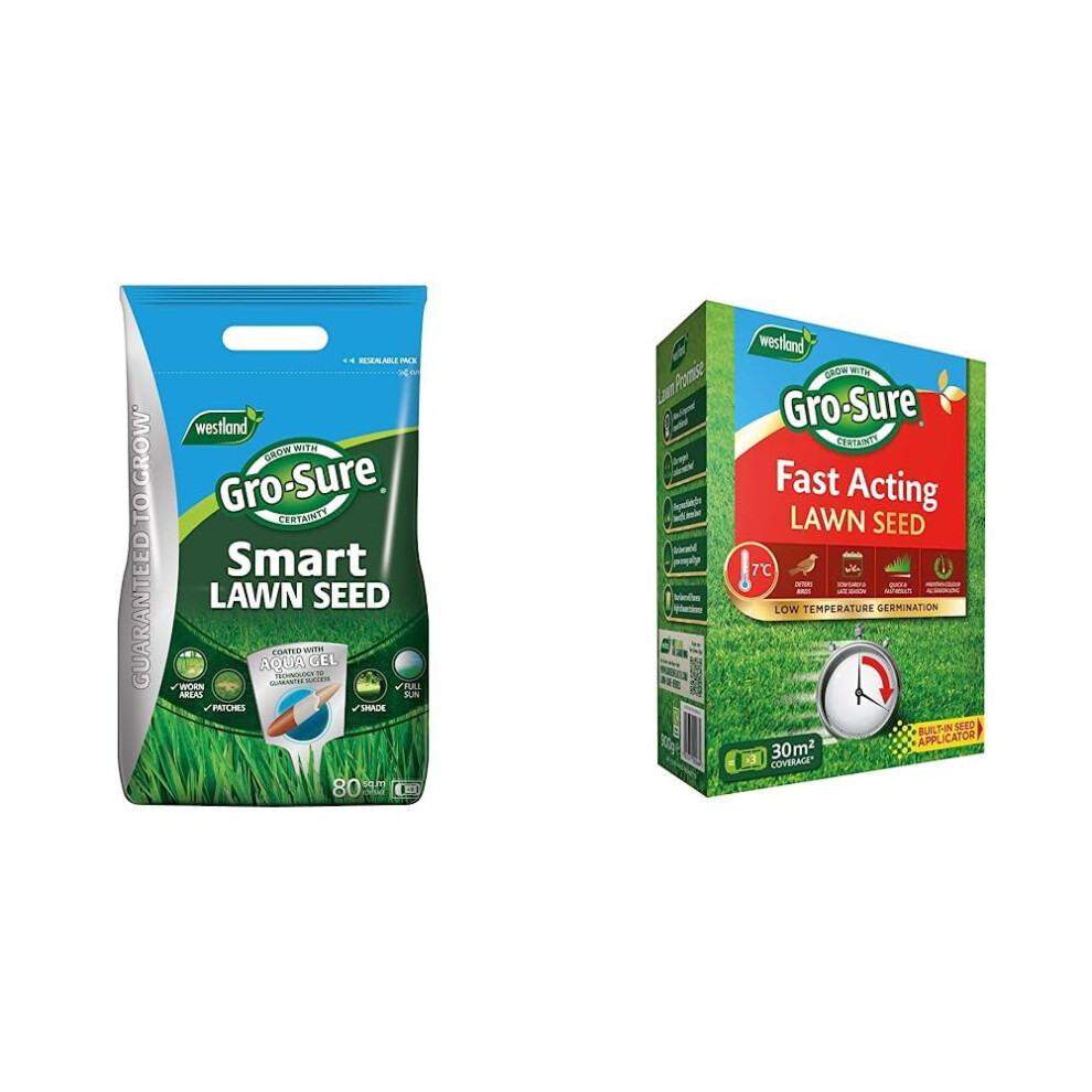 Gro-Sure Aqua Gel Coated Smart Grass Lawn Seed, 80 m2, 3.2 kg, Blue,Green & 20500187 Fast Acting Grass Lawn Seed, 30 m2, 900 g