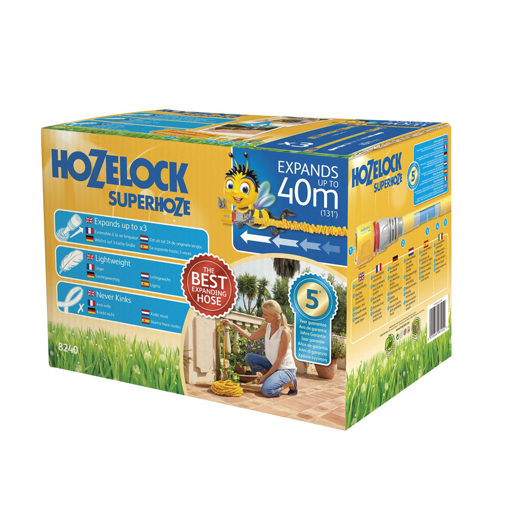 HOZELOCK - Superhoze Expanding Hose 40 m : Flexible Hose, Stretches up to 3x Original Length | With 2 Aquastop Fittings for a Watertight Connection: R