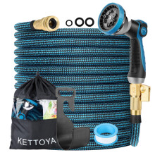 KETTOYA 100FT Expandable Garden Hose, Flexible Water Hose with 10-Pattern Spray Nozzle, Leak-proof Retractable Heavy Duty Hose Pipe, 4-layer Latex Cor