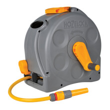 HOZELOCK - 2-in-1 Compact Hose Reel 25m : Portable or Wall-mounted Plastic Reel, Easy Rewind Function, Supplied with Nozzle, Fittings and Fixings [241