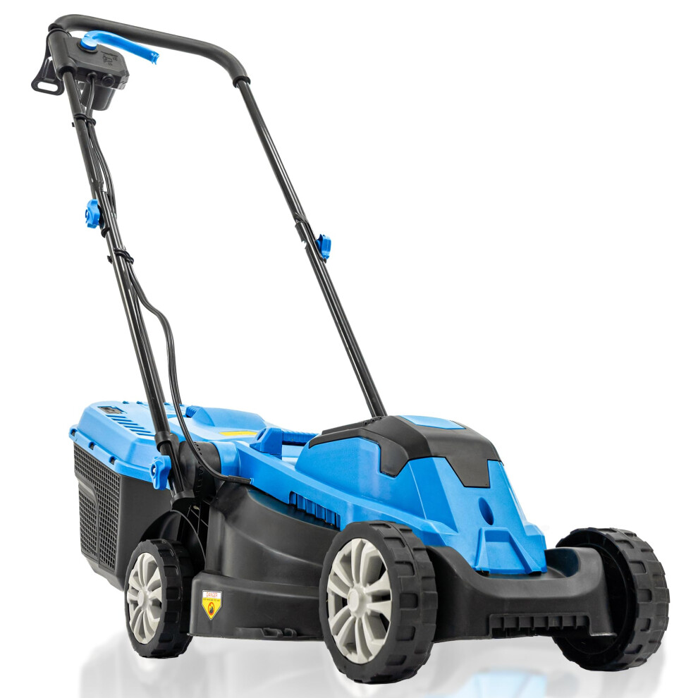 Hyundai 1300W Electric Lawn Mower, Lightweight, Compact 33cm Cutting Width Lawnmower, Foldable Handle, 11m Cable, Grass Cutter for Small Gardens, 3 He