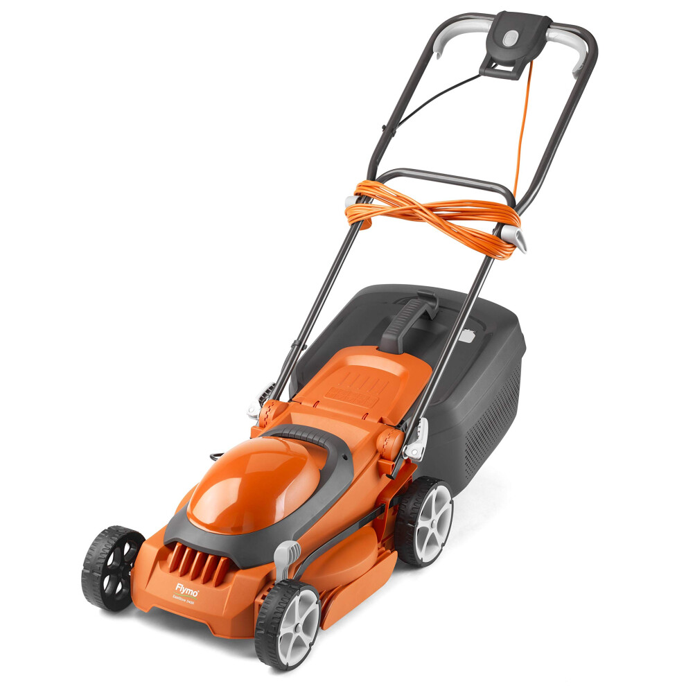 Flymo EasiStore 340R Electric Rotary Lawn Mower - 34 cm Cutting Width, 35 Litre Grass Box, Close Edge Cutting, Rear Roller, Central Height Adjust , Sp