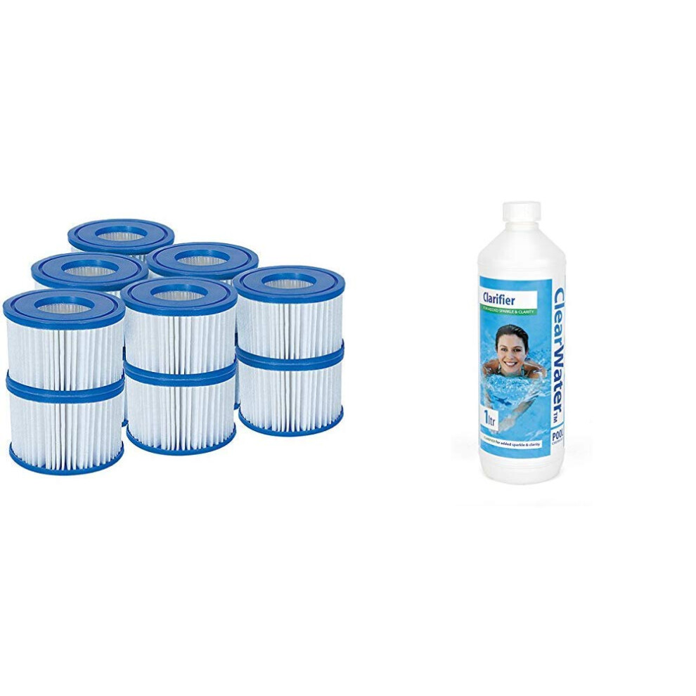 Lay-Z-Spa Hot Tub Filter Cartridge VI for All Lay-Z-Spa Models - 6 x Twin Pack (12 Filters) & Clearwater CH0009 Water Clarifier for Hot tub Spa and Sw