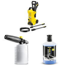 K?rcher K 3 Power Control high pressure washer & K?rcher FJ6 Foam Nozzle - Pressure Washer Accessory & K?rcher 62957500 1 L, 3-in-1 Car Shampoo Plug a