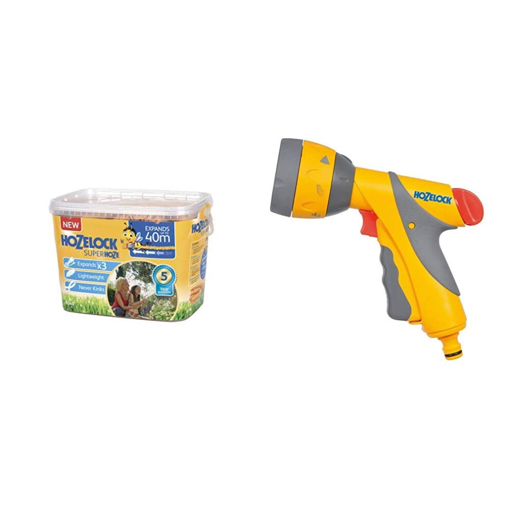 Hozelock 40M Superhoze Hosepipe, & & Multi Spray Gun Plus Yellow/Grey