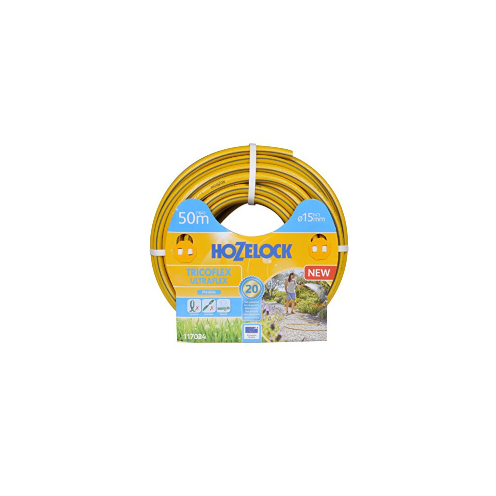 Hozelock Tricoflex Ultraflex Hose, Yellow, 15 mm x 50 m