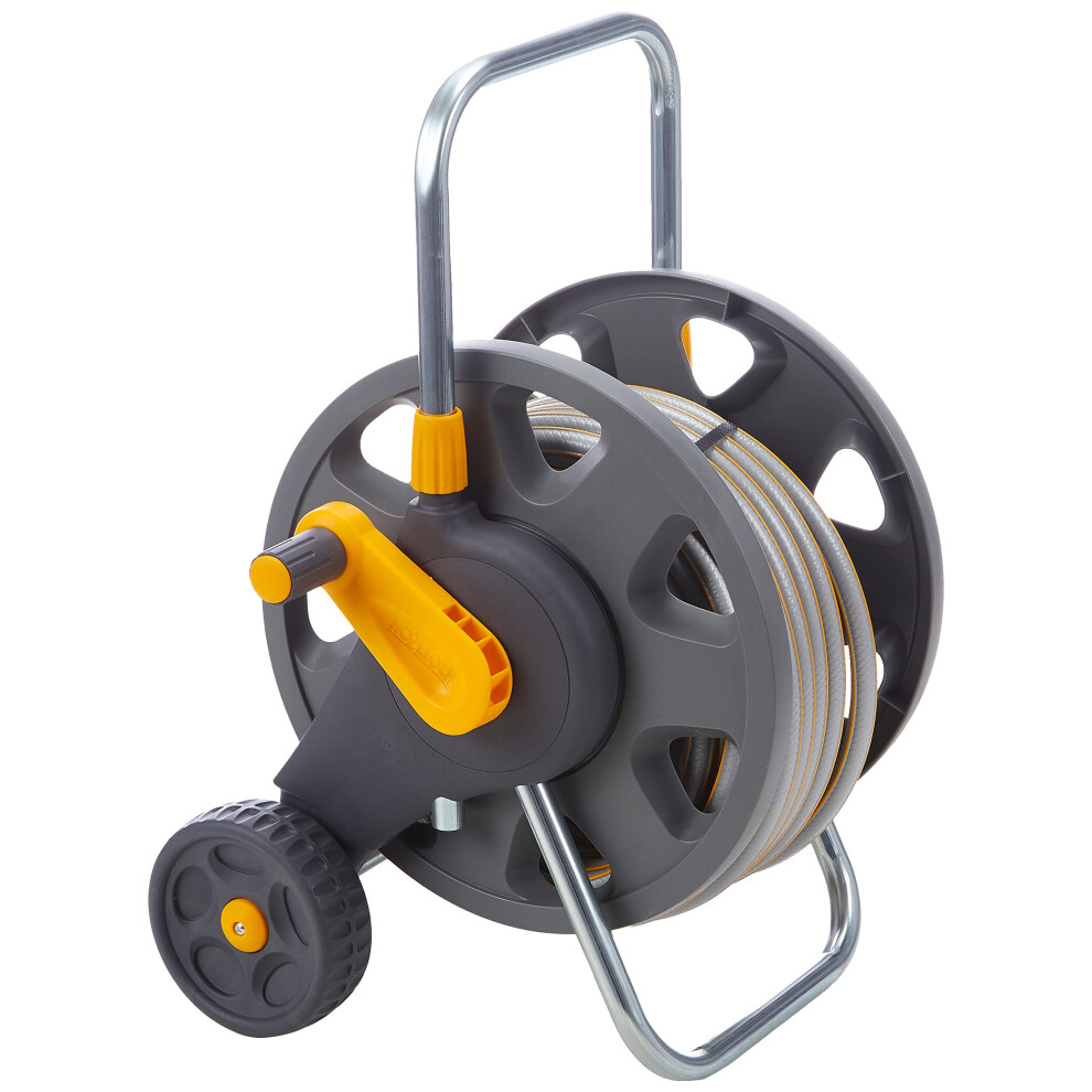 HOZELOCK - Cart Reel 20m : 1-piece Rewind Handle, Sturdy Frame for General Use, Supplied Assembled with 20m Hose, 1 Nozzle and Fittings [2432R0000]