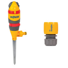 Hozelock Round Sprinkler Pro with 314m squared reach, with 5 different spray patterns and 2166P9000 Hose end connector (12.5mm & 15mm), Grey