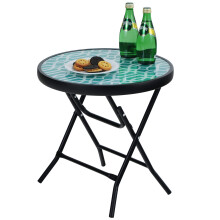 PHI VILLA Folding Side Table, Foldable Coffee Outdoor Garden Small Round Patio Table - Turquoise