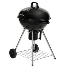 George Foreman Portable Charcoal BBQ Round Kettle 47.5 cm, Adjustable Vent, Integrated Thermometer, Charcoal Barbecue, Stand & 2 Wheels with Chrome Gr