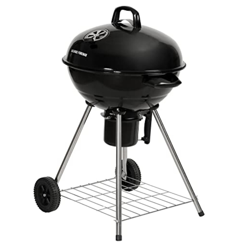 George Foreman Portable Charcoal BBQ Round Kettle 47.5 cm, Adjustable Vent, Integrated Thermometer, Charcoal Barbecue, Stand & 2 Wheels with Chrome Gr