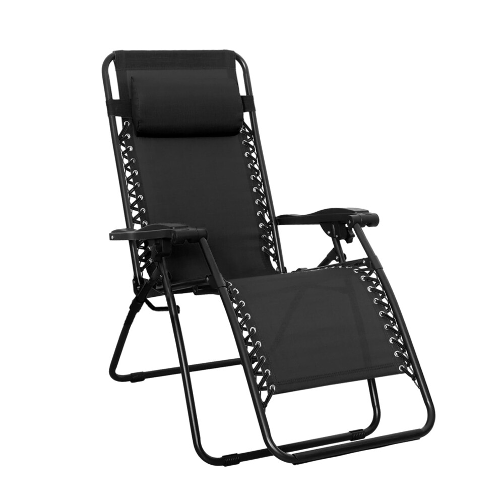 Amazon Basics Outdoor Zero Gravity Mesh Lounge Chair with Pillow, Folding Reclining and Textilene Adjustable, 90 x 66 x 110 cm, Black