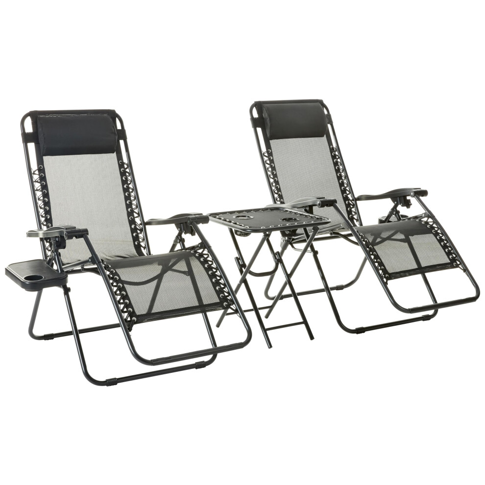 Amazon Basics Zero Gravity Chair with Side Table for Relaxing with Cup Holders, Reclining,Foldable, Alloy Steel, Set of 2, Black
