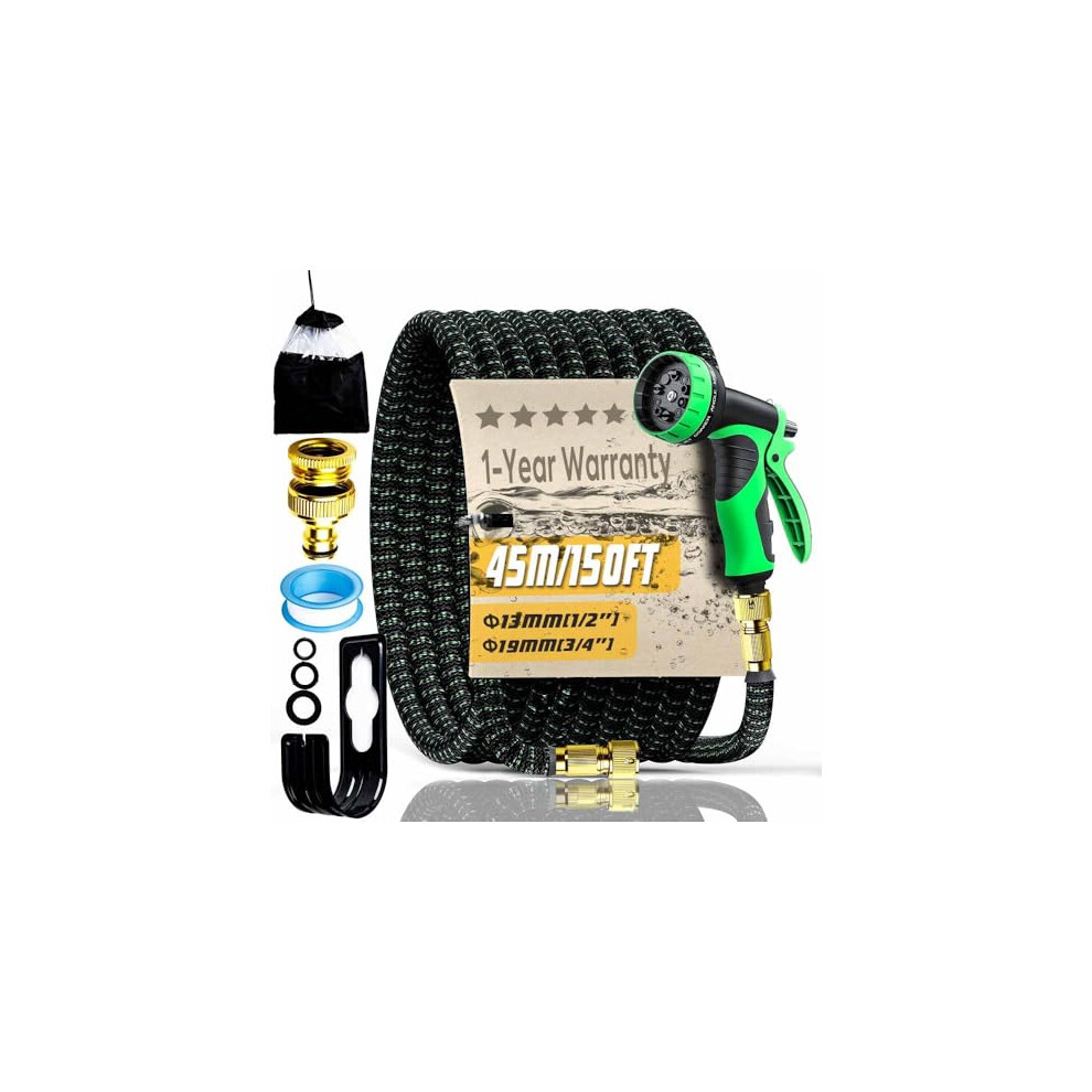 150FT Expandable Garden Hose Pipe Set & 10 Pattern Spray Nozzle Flexible Expanding Magic Hose with 3/4" 1/2" Fittings for Outdoor,Garden,Home
