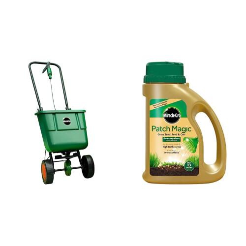 Miracle-Gro Miracle-Gro Rotary Lawn Seed Spreader & Patch Magic Grass Seed, Feed and Coir, 1015 g