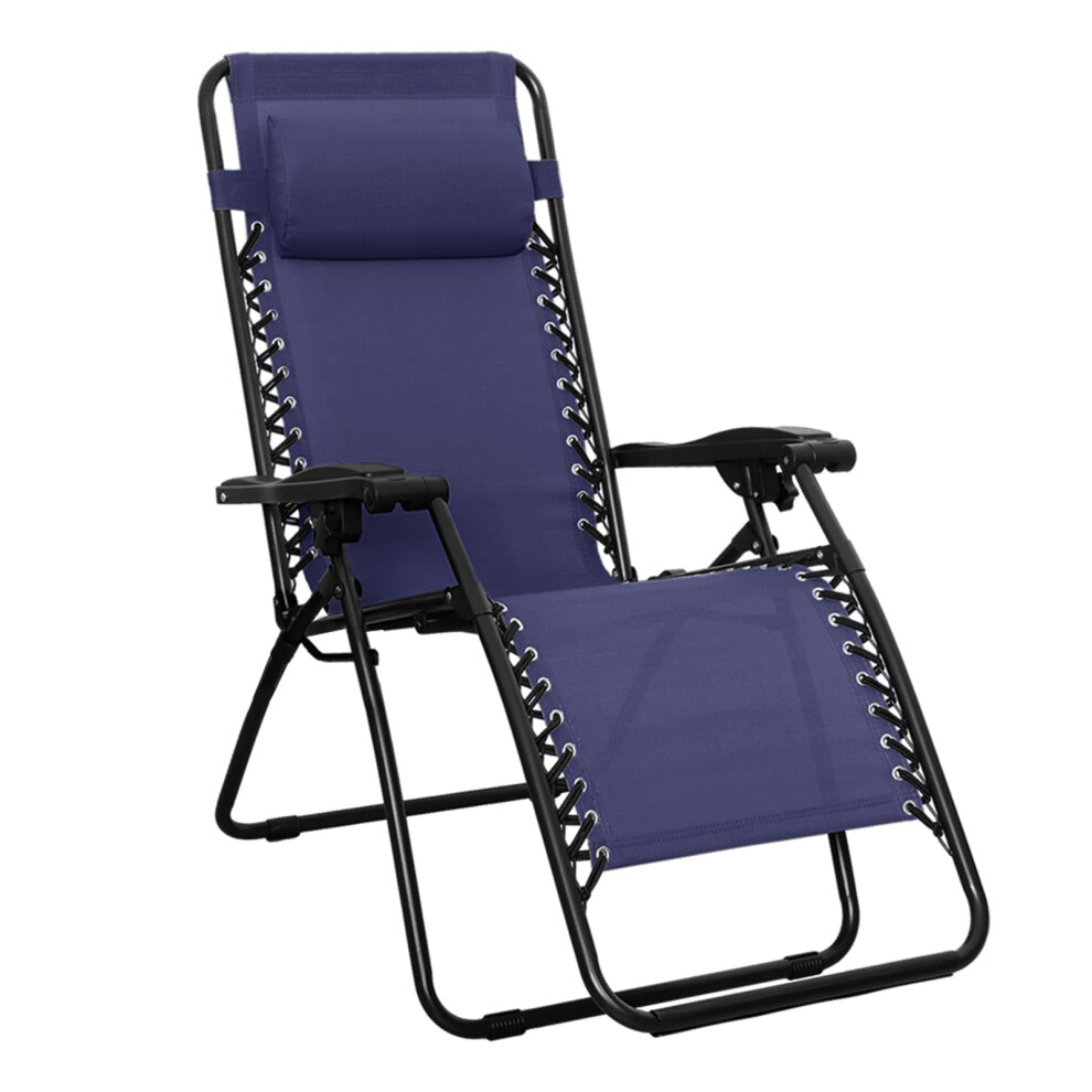 Amazon Basics Outdoor Zero Gravity Mesh Lounge Chair with Pillow, Folding Reclining and Textilene Adjustable, 26", Navy Blue