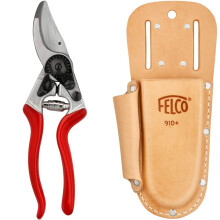 FELCO Model 8 Secateurs (Large) & Number 910 Plus Leather Holster F910+, Brown, 35x15x5 cm