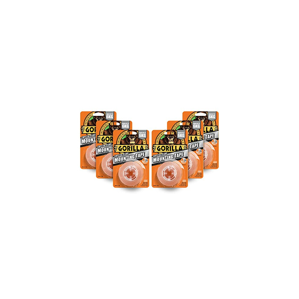 Gorilla 3044100 Double Sided Mounting Tape Clear 1.5m (6 Pack)