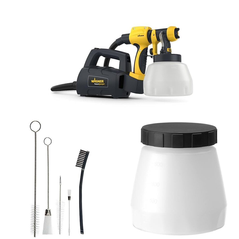 Wagner Fence & Decking Paint Sprayer & Wagner 5-Piece Spray Gun Cleaning Kit & Paint Container with Cover 800 ml