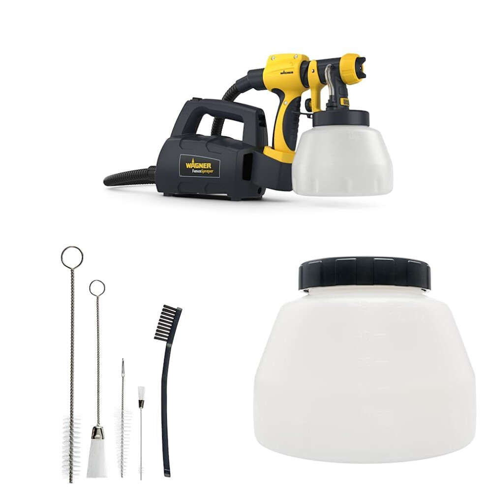 Wagner Fence & Decking Paint Sprayer & Wagner 5-Piece Spray Gun Cleaning Kit & Paint Container with Cover 1400 ml