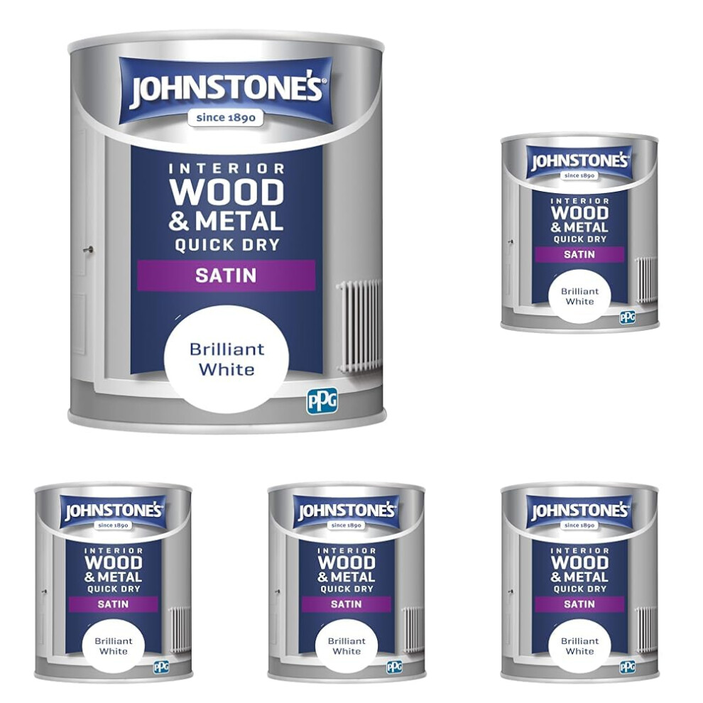 Johnstone's - Quick Dry Satin - Brilliant White - Satin Finish - Water Based - Interior Wood & Metal - Radiator Paint - Low Odour - Dry in 1-2 Hours -