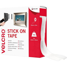 Velcro Brand VEL-EC60354 Stick On White, Hook and Loop Tape Self Adhesive Fastener Roll 20mm x 25m