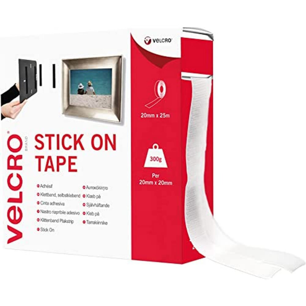 Velcro Brand Vel-Ec60354 Stick On Hook And Loop Tape Self Adhesive Fastener Roll 20Mm X 25M White