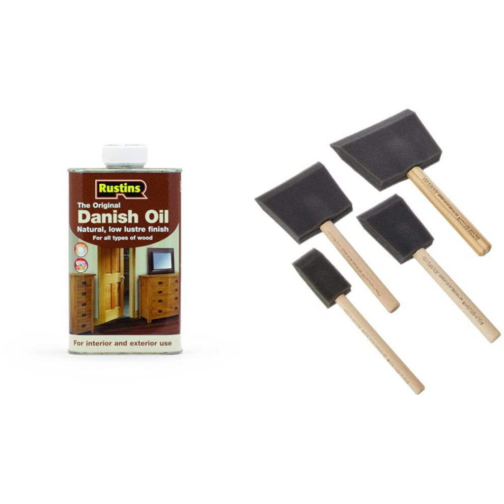 Rustins DANO1000 Original Danish Oil 1 Litre & PBRUSHPACK Foam Brushes
