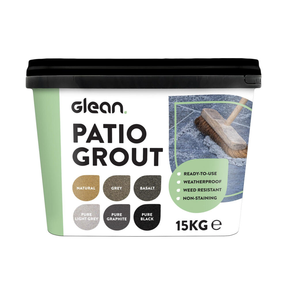Glean Patio Grout | Pure Black | 15Kg - 20M? Coverage | Jointing Compound | Brush In Patio Grout For Paving Patios & Block Paving | Self Setting All W 5051218525101