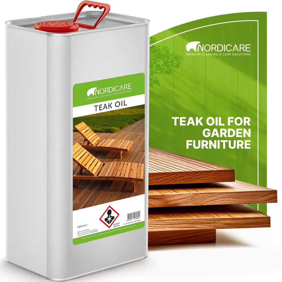Nordicare Sealing Wood Oil For Outdoor Garden Furniture - Suitable For All Outdoor Types Of Wood, For Wood Exterior Protection - Easy To Apply (5L) 5051218525125