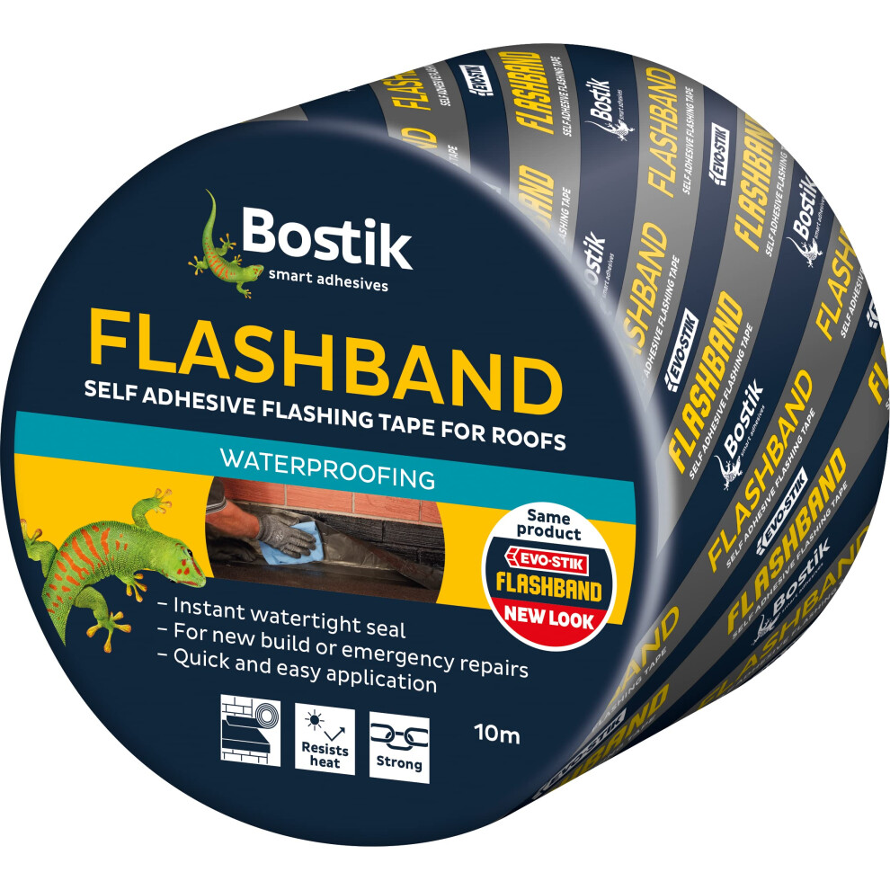 Bostik Flashband Self Adhesive Flashing Tape For Roofs, Provides An Instant Watertight Seal, Colour: Grey, 600Mm X 10M 5051218525286