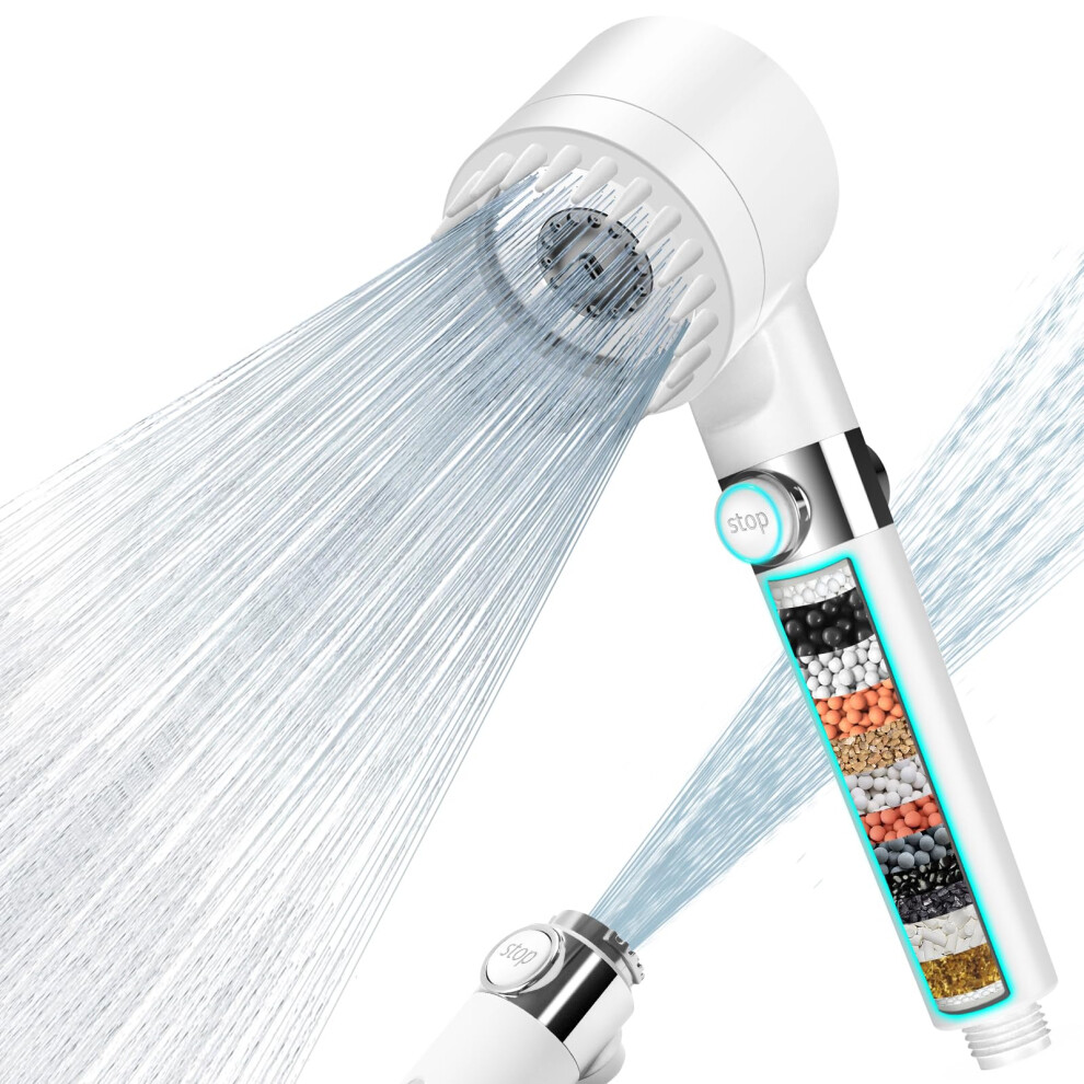Meko Hard Water Filter Shower Head With 15 Stage Filter, 3+1 Spray Jet Modes High Pressure Shower Head And 1.5M Hose, Handheld Massage Shower Filter F 5051218525552