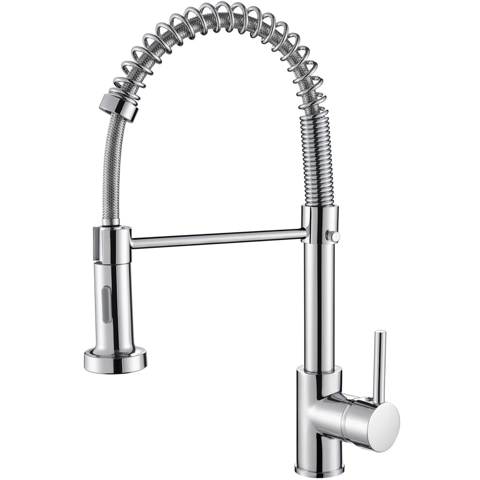 Cobbe Kitchen Sink Mixer Tap, Spring Faucet With Pull Down Sprayer, 2 Spray Modes High Arc Single Handle Lever Kitchen Tap (Chrome) 5051218525583