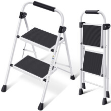KINGRACK 2 Step Ladder, Folding Ladder with Non-Slip and Wide Pedal, Small Ladder with Handle, Sturdy Steel Ladder, Lightweight and Portable Step Ladd
