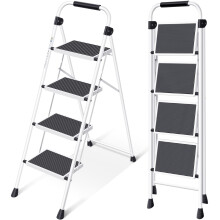 KINGRACK Step Ladder, Folding Ladder with Non-Slip and Wide Pedal, Folding Step Stool for Adults, Lightweight and Portable Step Ladder (White, 4 Steps