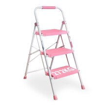 BONTEC 3 Step Ladder, Capacity 272KG with Wide Anti-Slip Pedals, Folding Steel Step Stool, Sponge Handlebar, Lightweight Portable Ladder Suitable for