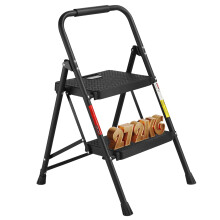 BONTEC 2 Step Ladder, Capacity 272KG with Wide Anti-Slip Pedals, Folding Steel Step Stool, Sponge Handlebar, Lightweight Portable Ladder Suitable for