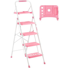 BONTEC 4 Step Ladder with Wide Anti-Slip Pedals, Folding Step Stool Capacity 182KG, Sponge Handrail, Strong and Solid Portable Ladder Suitable for Hom