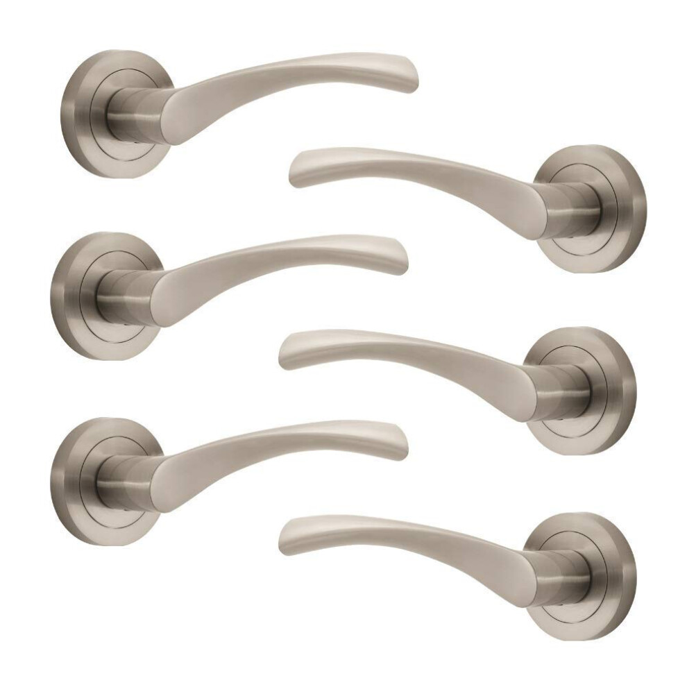 Designer Levers - Marvel Lever On Rose Door Handle - Contemporary Design- Brushed Nickel - 3 Pairs - Fixings Included - Interior Use 5051218526757