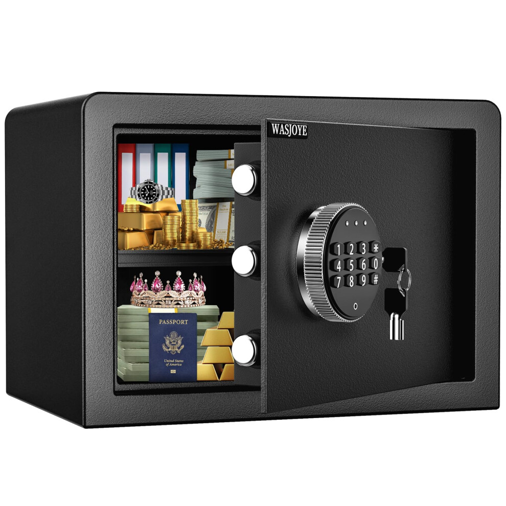 Wasjoye Safe Box, Money Safe Lock Box With Electronic Digital Keypad, Cabinet Security Safe With Keys For Home Office Hotel Business Jewelry Gun Cash 5051218527044