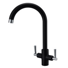 Kitchen Mixer Tap Dual Lever 360 Swivel Spout Chrome and Matte Black Kitchen Sink Taps Mixer