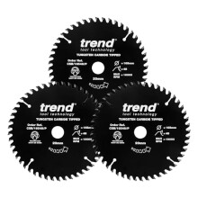 Trend Wood PTFE Circular Saw Blades, Triple Pack, 165mm Diameter, 20mm Bore, 48 Teeth, TCT, 2.2mm Kerf, 3 Pack, CSB/165/3PKAP