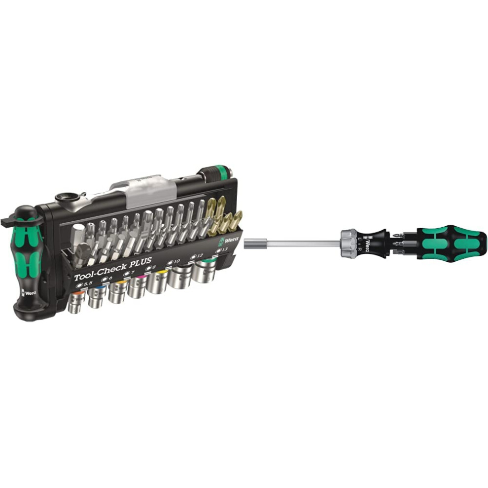 Wera Tool-Check Plus Mini Bit Ratchet, Socket, Screwdriver & Bit Set, 39pc, 05056490001 & Kraftform Kompakt 27 RA 1 SB Ratcheting Screwdriver & Bits,