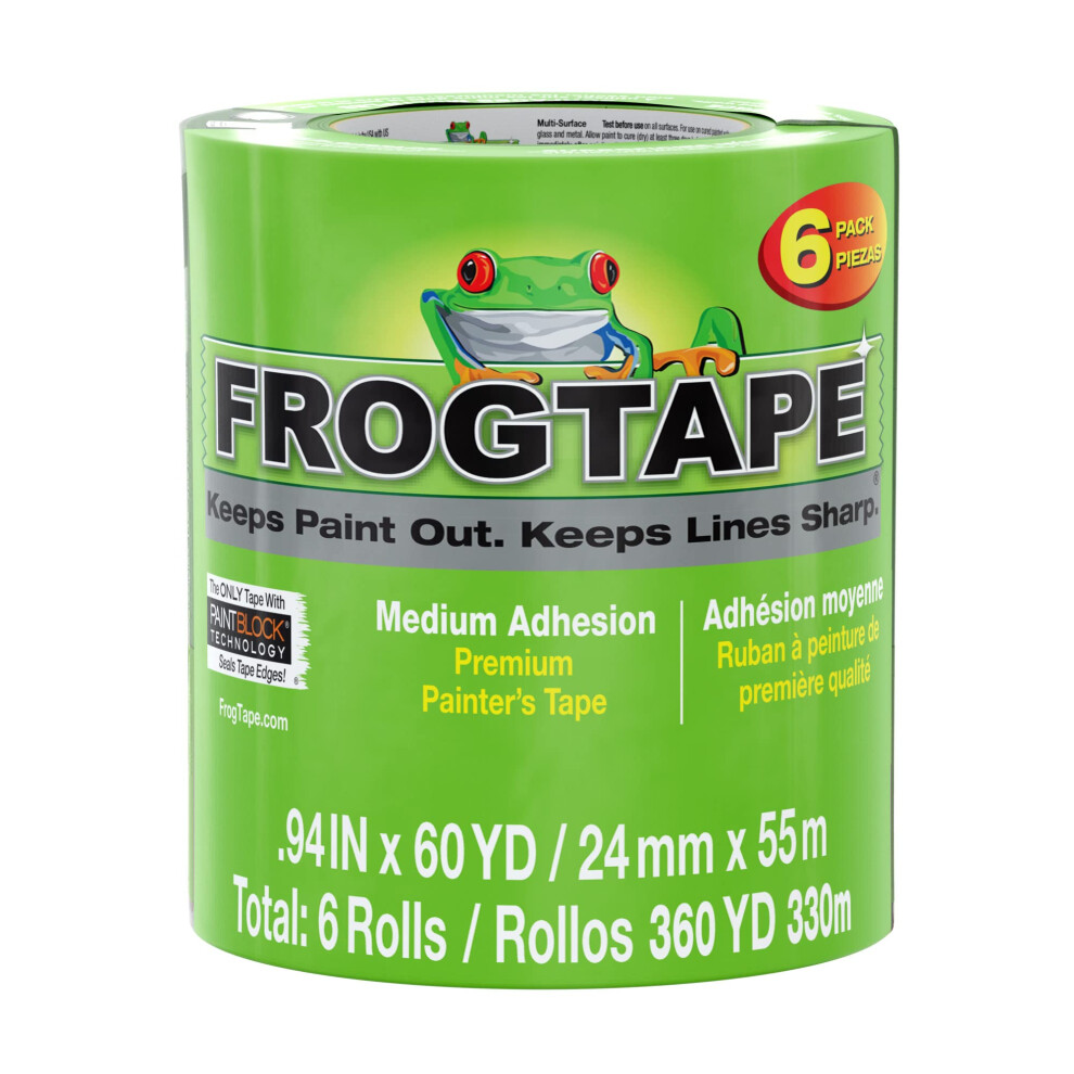 Frog Tape Multi-Surface Masking Tape For Painting 24Mm X 55M, Decorators Tape, Painters Masking Tape For Indoor Painting & Decorating - Pack Of 6 5051218527808