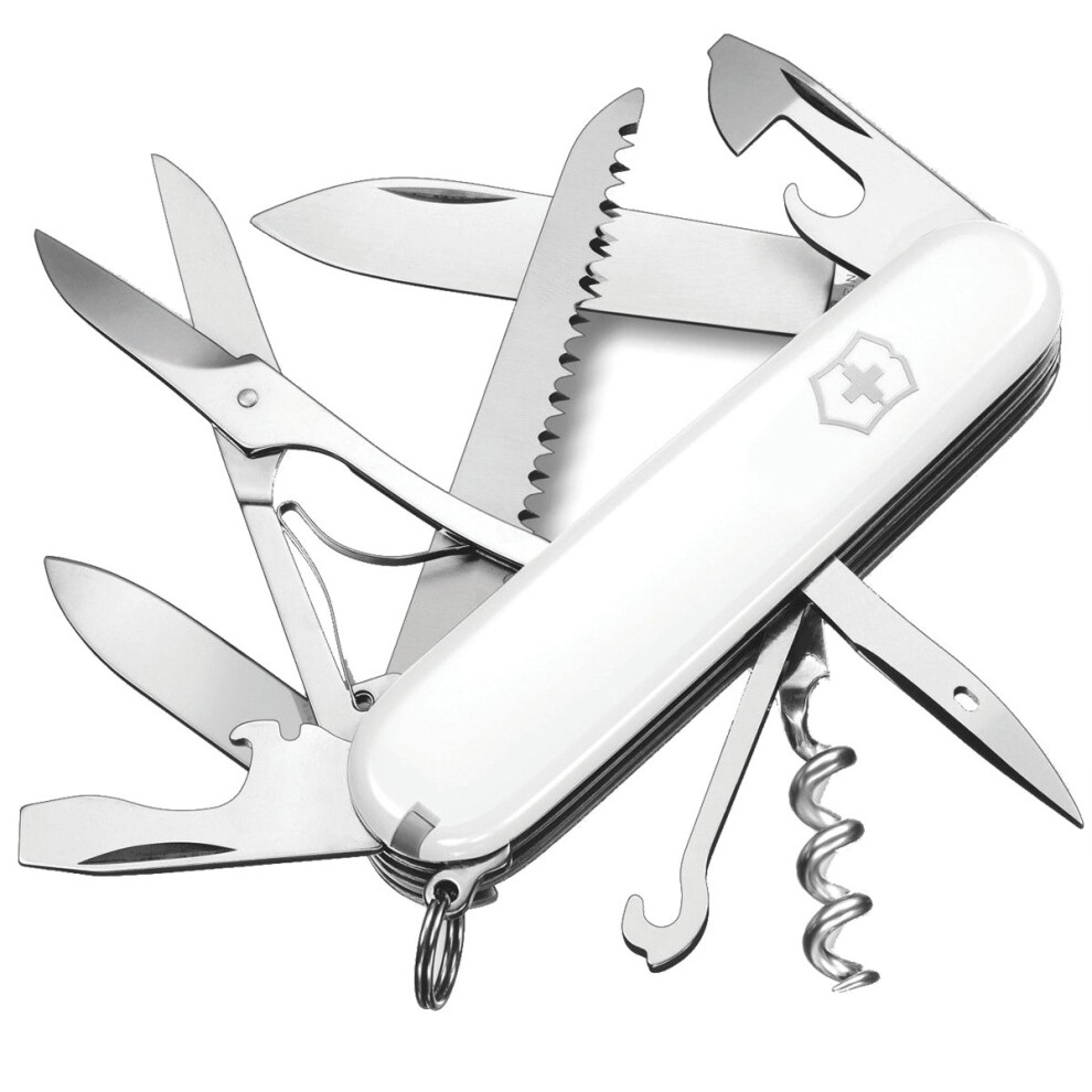 Victorinox Huntsman Swiss Army Knife, Medium, Multi Tool, Camping Knife, 15 Functions, Large Blade, Bottle Opener, White