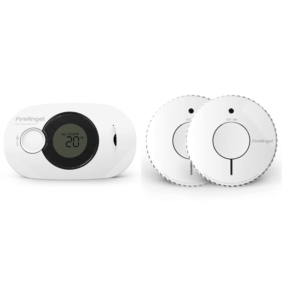 Fireangel FA3322 Digital CO Alarm with 10 Year Sealed For Life Battery & Optical Smoke Alarm with 10 Year Sealed For Life Battery, FA6620-R-T2 - Twin