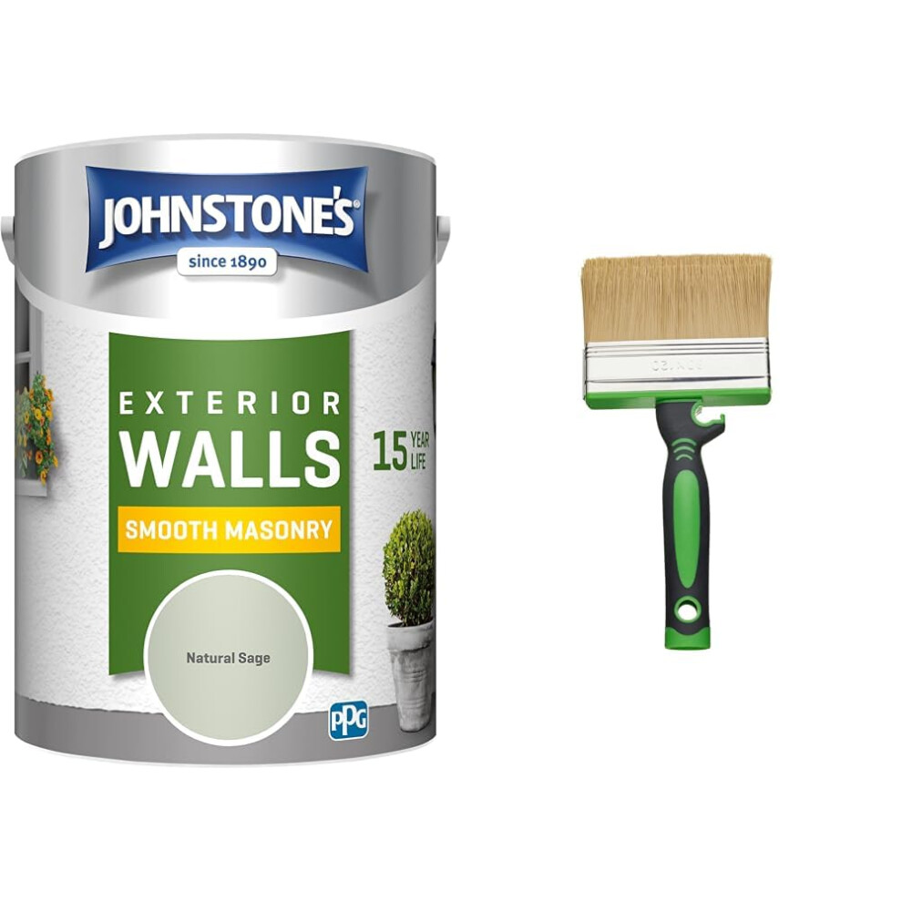 Johnstone's ? Exterior Smooth Masonry Paint ? Natural Sage ? Up to 15 Years Protection ? Weather & Fit For The Job 4 inch Large Capacity Shed And Fenc