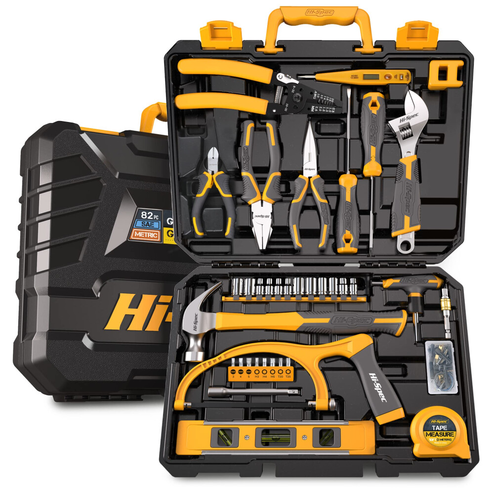Hi-Spec 82-Piece Home Repair Tool Kit Set .Essential Hand Tools For Diy Repairs, Home Maintenance, And Auto Care 5051218528508