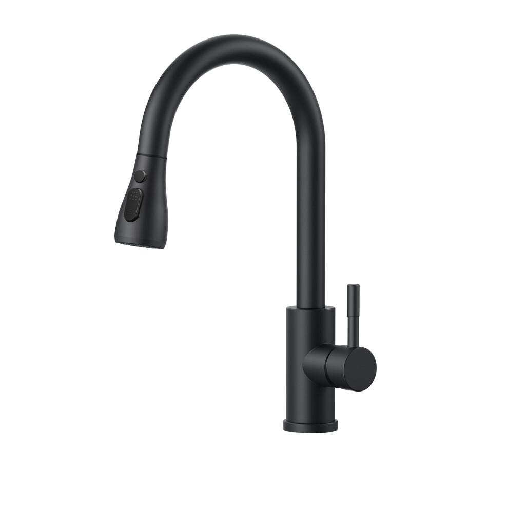 FORIOUS Kitchen Sink Taps Mixer with Pull Out Spray, Swivel Single Handle High Arc Pull Down Stainless Steel Kitchen Faucet, Matte Black