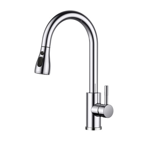 FORIOUS Kitchen Sink Taps Mixer with Pull Out Spray, Swivel Single Handle High Arc Pull Down Stainless Steel Kitchen Faucet, Polished Chrome